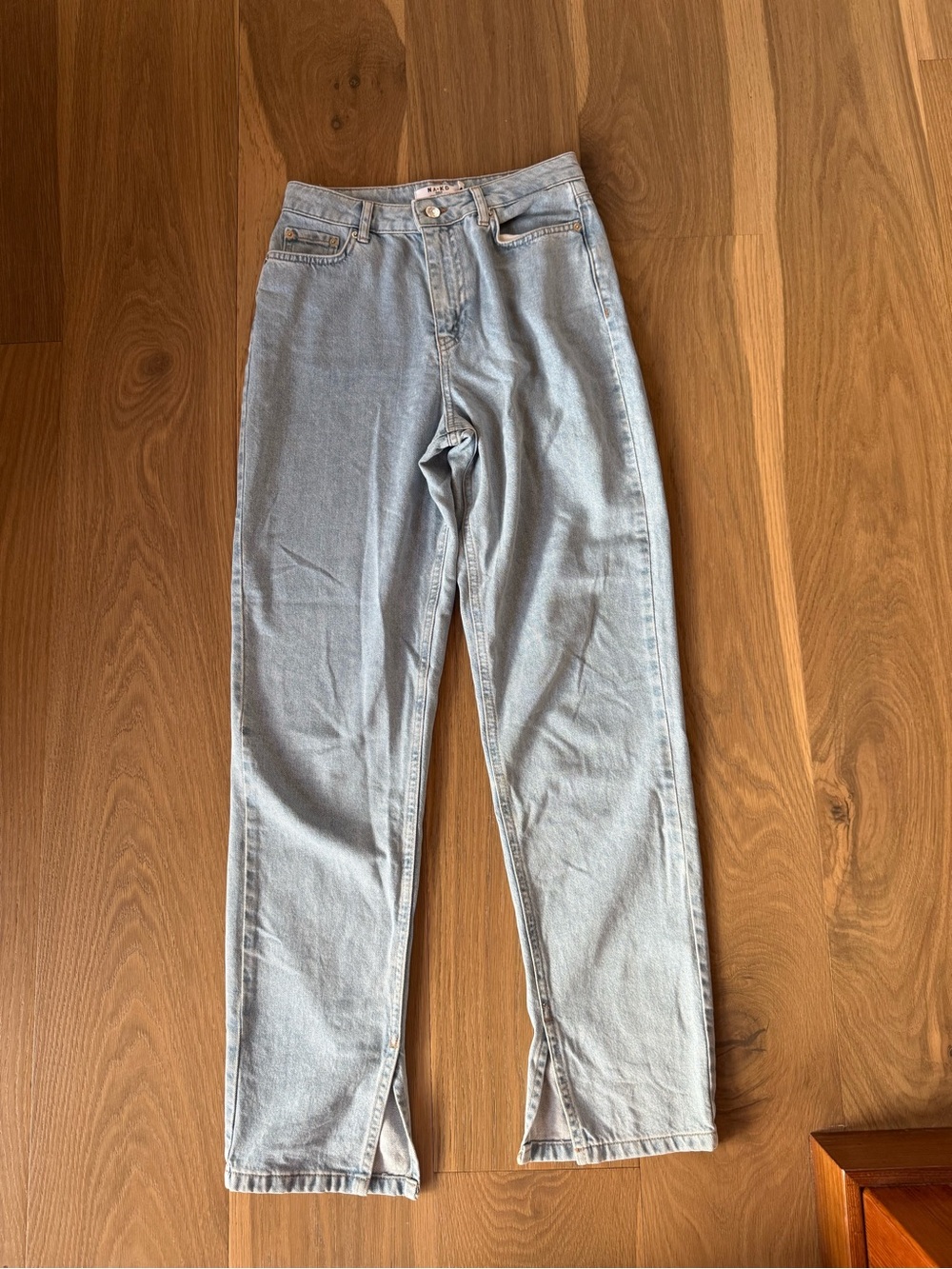 NA-KD High-Rise Straight Leg Jeans in Light Blue